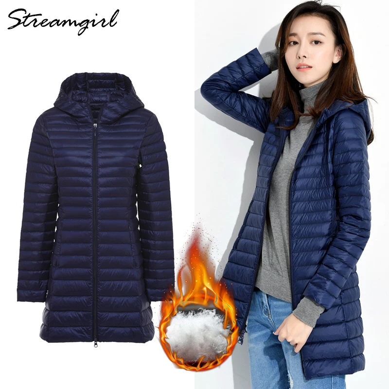 

Streamgirl Winter Down Jacket Women Coat Warm Plus Size Ultra Light Long Down Jacket For Women Hooded Winter Warm Coat Plus Size