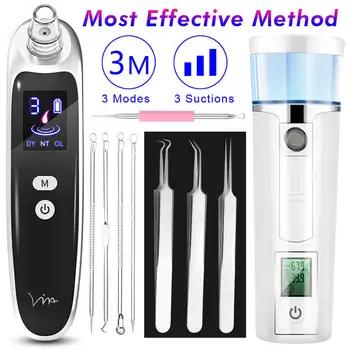 

Face Blackhead Remover Vacuum Suction Pore Acne Needle Tweezer Extractor Nose Skin Cleaner Massage Tools Set SPA Facial Steamer
