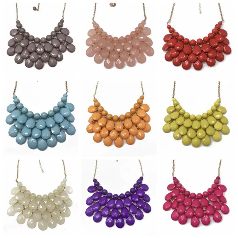 Europe And America Multi-color Water Droplet Surface Cutting Beads Necklace Short Necklace Hand-woven Fan-shaped Resin Necklace