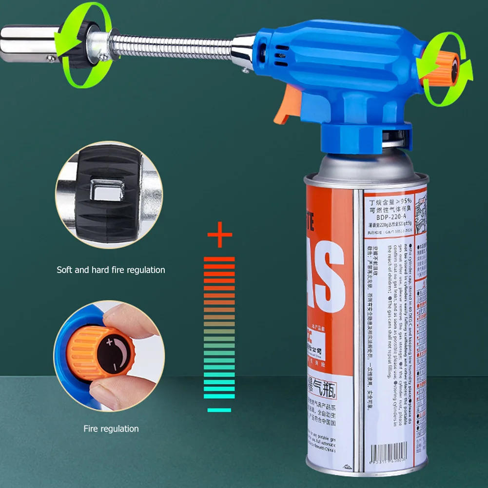 Metal Flame Gun Welding Gas Torch with Hose Spray Head 1300 Degree Butane Burner Outdoor Camping BBQ Heating Ignition Lighter