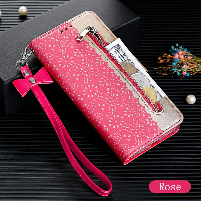 Для huawei P Smart чехол роскошный кружевной кошелек на молнии для Funda huawei P Smart Case huawei P Smart2019 флип-чехол противоударный - Цвет: Rose