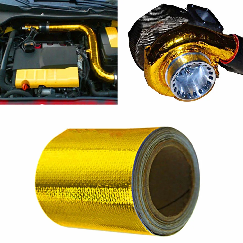 5m High Temperature Roll Reflective Self Adhesive Gold Exhaust Pipe Silver Aluminum Foil Wrap Tape Heat Shield |