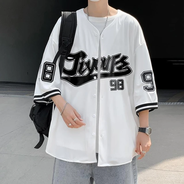 Baseball Shirt Women And Men Hippe Vintage Oversize Hip Hop Streetwear  Korean Style Short Half Sleeve Button Up Blouse Summer - T-shirts -  AliExpress