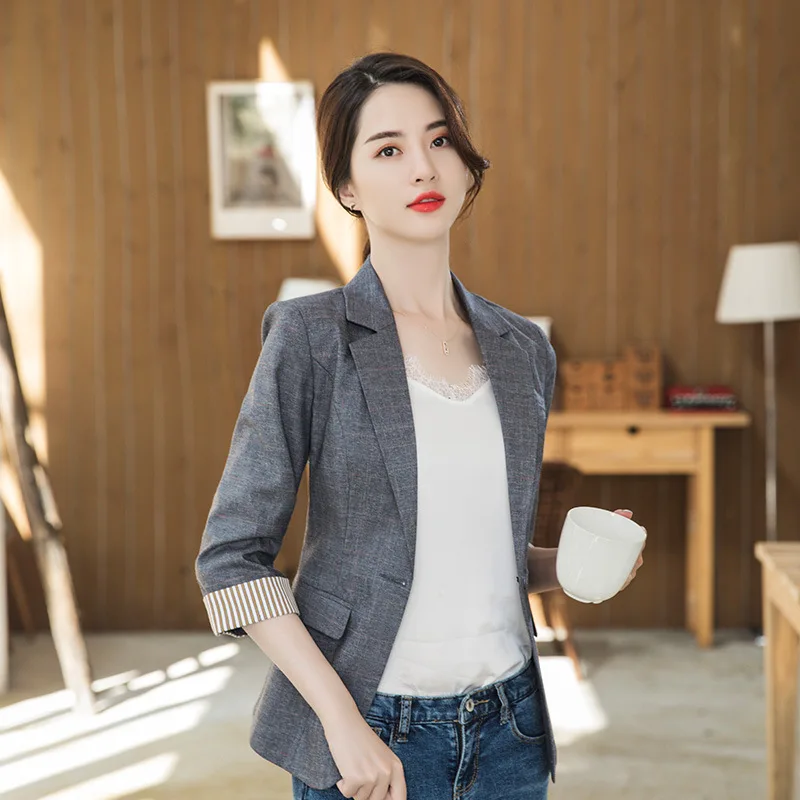 

Three-quarter-length Sleeve Suit Coat Women's Fashion Half-sleeve Shirt Small Suit Korean-style Simple Tops Graceful Casual Spri