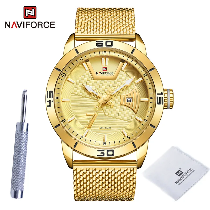 2022 NAVIFORCE Luxury Brand Watch for Men Military Sport Gold Black Quartz Calendar Waterproof Stainless Steel Male Wristwatches 