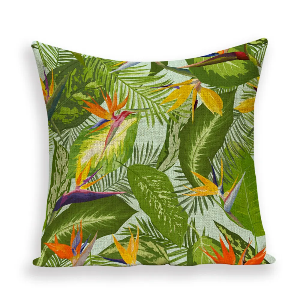 Фламинго тропический чехол для подушки зеленый лист джунглей льняной пледы чехол для подушки для дивана кровать для дома декоративные чехлы на подушки Kissen - Цвет: WT0027-21