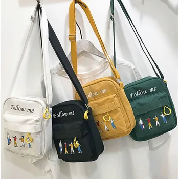 

2019 New Harajuku style villain print canvas girlfriends small bags New small fresh shoulder Messenger bag