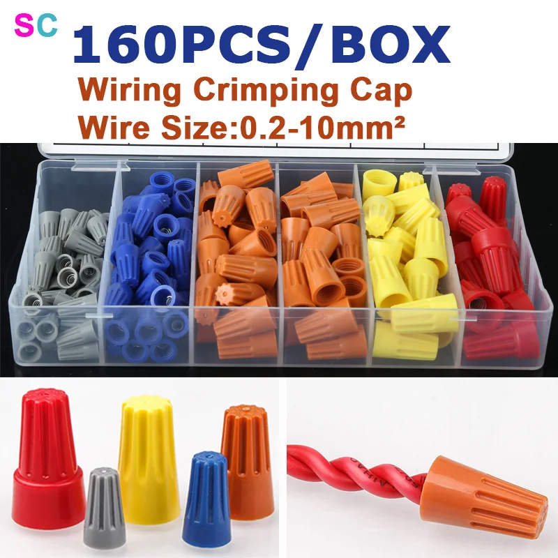 

160PCS/BOX Practical Screw Connect Terminal Twist Connector Cap Spring Insert Nut Rotating Assortment Kit P1 P2 P3 P4 P6 Joints