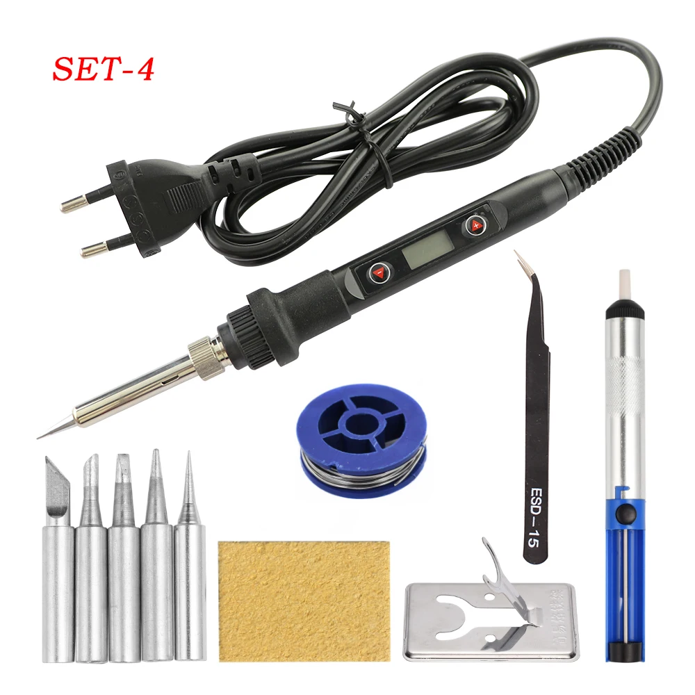 80W Soldering Iron LCD Digital Display Temperature Adjustable 220V EU Electric Solder Iron Set Welding Rework Station Repair Kit gas welding machine Welding Equipment