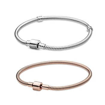 

High Quality 1:1 Original 925 Sterling Silver Moments Barrel Clasp Snake Chain Bracelet Woman Jewelry Gift Free Shipping