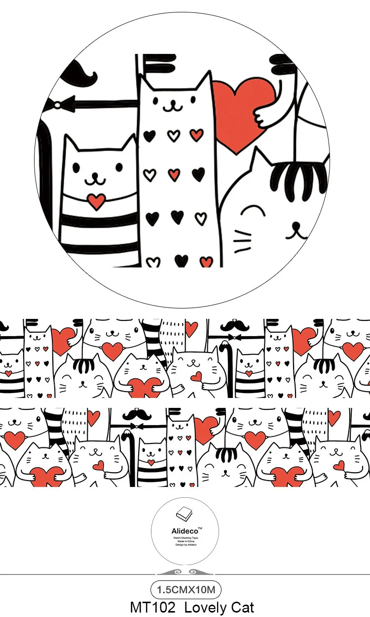 MT102 Lovely Cat Alideco декоративная клейкая лента из рисовой бумаги животные кошка торт Скрапбукинг DIY Бумага японские наклейки Размер 1,5 см* 10 м - Цвет: MT102 Lovely Cat