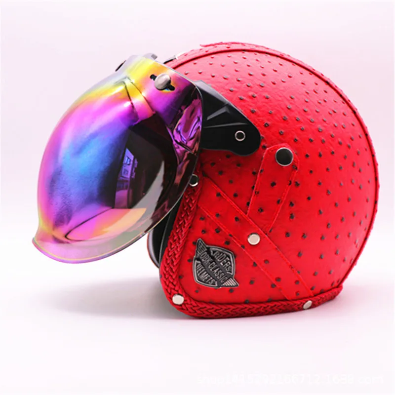 Helmet checking retro motorcycle Helmet men and women Helmet HL pedal leather Helmet men and women with color mercifully mirror - Цвет: 9