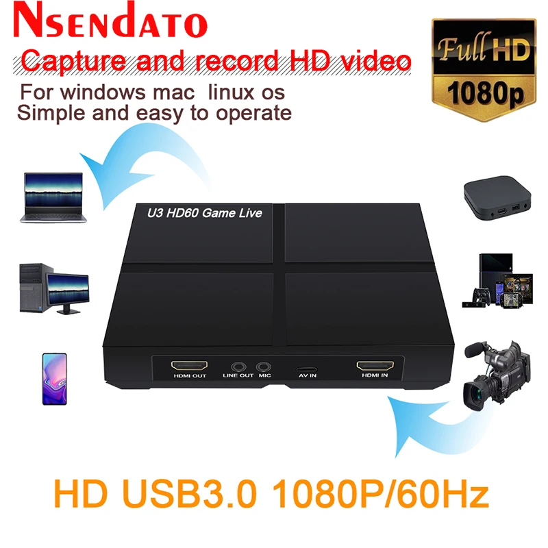 Ezcap 263 1080P U3 USB HDMI AV видеозахват для 3 0 записывающий адаптер OBS HD игр прямой