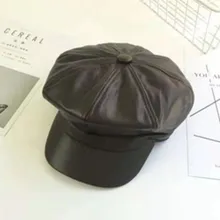 Для мальчиков и девочек, твердые крышки, Осень-зима, Повседневные детские шапки унисекс, От 3 до 8 лет, одноцветные кожаные береты, шапки