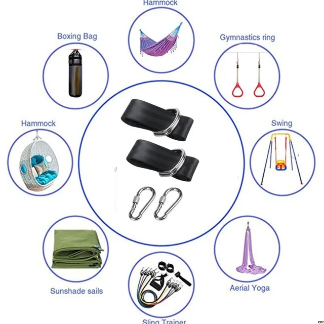 Swing Rope Tree Hanging Straps Kit Hammocks Hooks For Swings Carry Pouch Easy Installation With Safer Lock Snap Carabiner 5