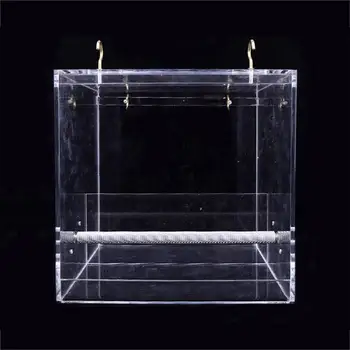 

1 Pc Bird Feeder Acrylic Transparent Window Pet Large Bird Parrot Feeder Removable Tray With Drain Holes