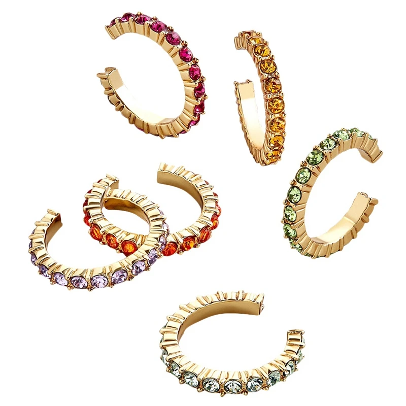 

6Pcs Bohemian Fashion Small Ear Cuff Set Earring for Women Colorful Cubic Stones Round Clip Earring