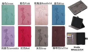 

Slim Smart Folio PU Leather Cover For Amazon Kindle paperwhite 1 2 3 4 Cartoon Embossed Protective Shell Funda+Stylus Pen.