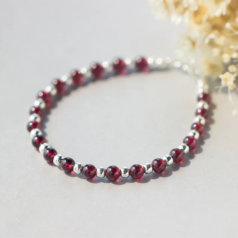 Подлинное серебро 925 пробы женские браслеты Роскошные нити натуральный гранатовый Кристалл Бижутерия бисерный браслет подарок