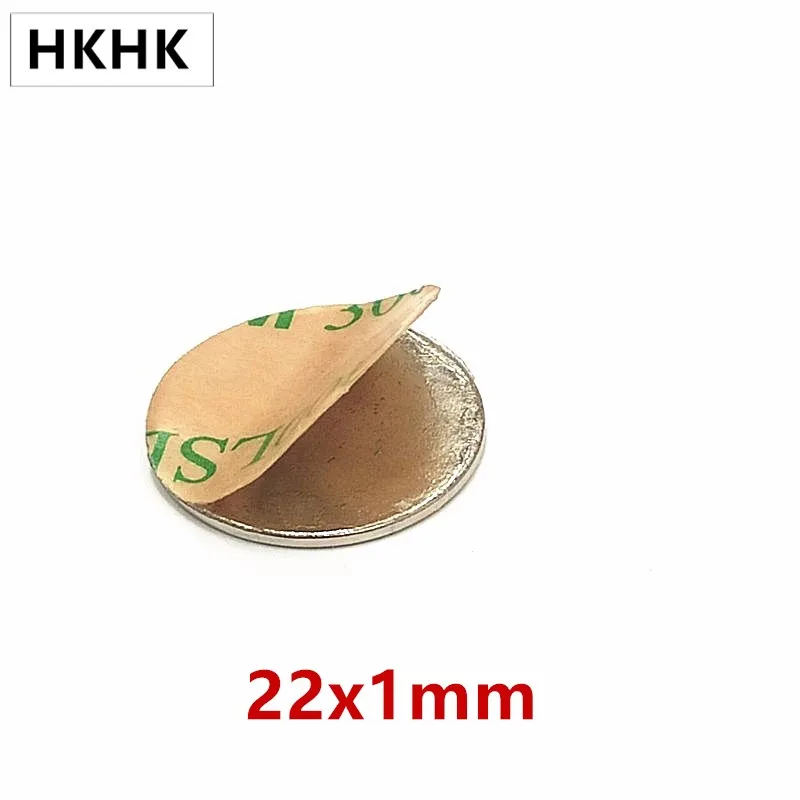 

10PCS/LOT disc magnet 22*1 Belt with 3M self - adhesive N52 NdFeB magnet 22x1 Dia 22 x 1 neodymium magnet