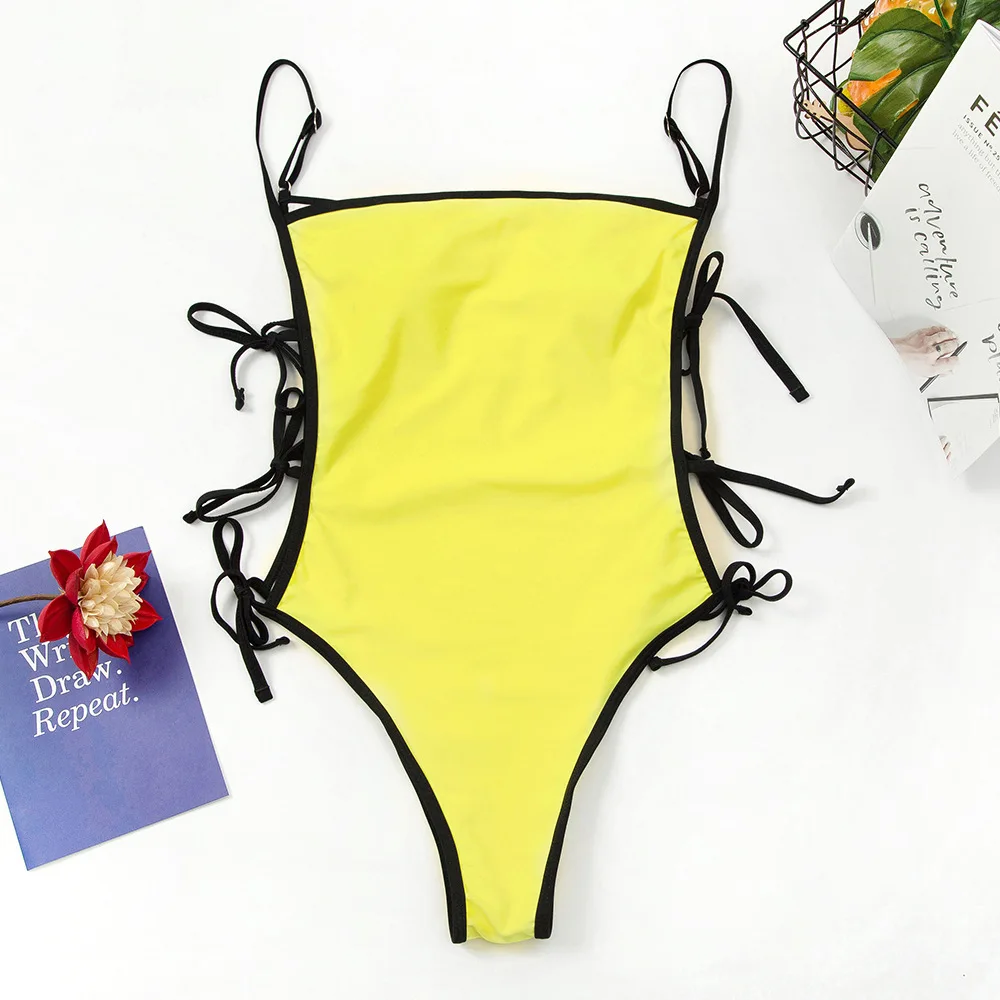 Sexy Neon Knotted Swimsuit One Piece Solid Sports Swimwear Women Monokini Hollow Out Bikini Bodysuit One-piece Suits Bathers New |