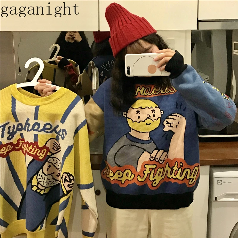 Gaganight, мультяшный женский свитер с длинным рукавом и круглым вырезом, повседневный Свободный пуловер для девочек, осенне-зимний джемпер, Модная студенческая верхняя одежда