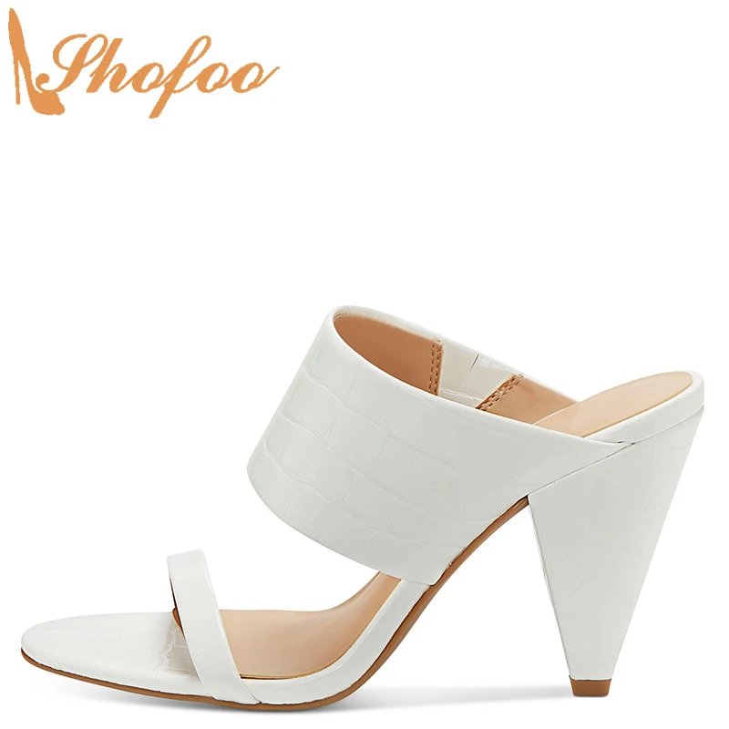 

White Crocodile Embossed High Cone Heels Sandals Woman Open Toe Strap Slippers Big Size 41 42 Ladies Summer Casual Shoes Shofoo