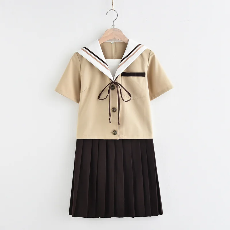 Short sleeve suit Школьные платья Jk Униформа хаки матросский костюм аниме плиссированная юбка униформа платье для старшеклассниц студентов с галстуком-бабочкой - Цвет: Short sleeve suit
