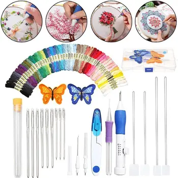 

Russian Embroidery Tool Box Manual Diy Poke Music Accessories Sewing Kit 50 Color Embroidery Tool Box Line Butterfly Set