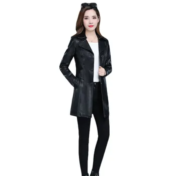 

Casual faux leather jackets women black L-6XL plus size 2020 autumn winter new Korean fashion slim lapel PU coats feminina LD614