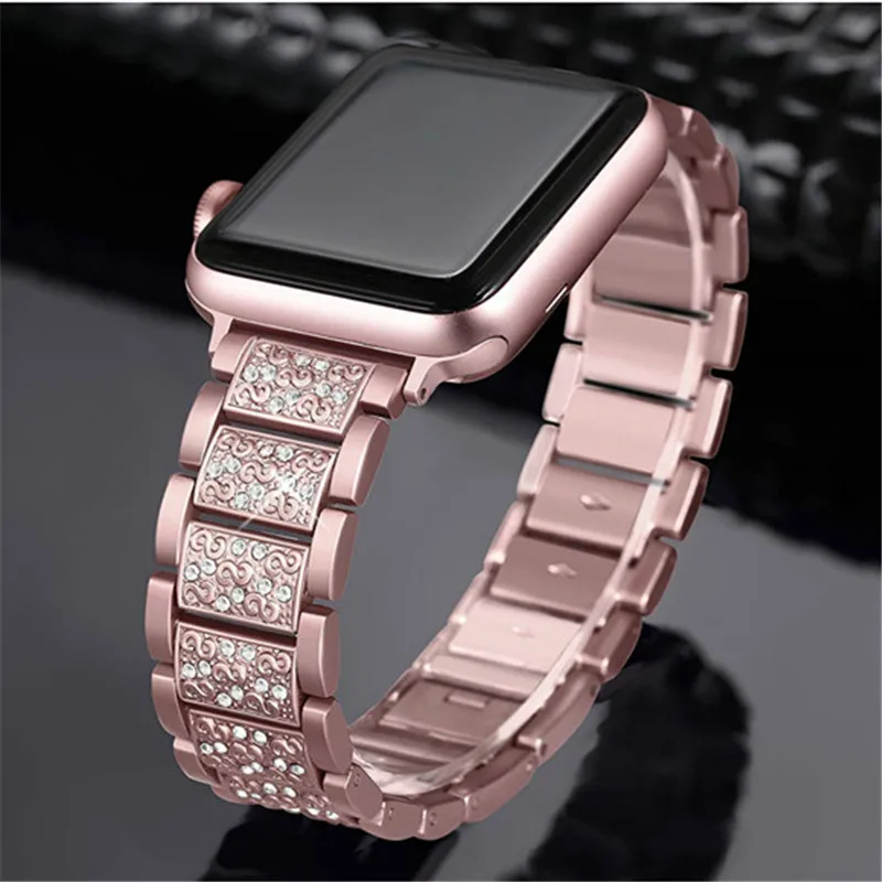 Мода 4 цвета Нержавеющая сталь ремешок браслет для iwatch Diamond Band Apple Watch 38 42 мм