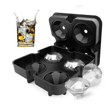 

4 Cavity 3D Ice Cube Mold Maker Diamond Shape Bar Party Silicone Ice Cube Trays Chocolate Mold Kitchen Tool