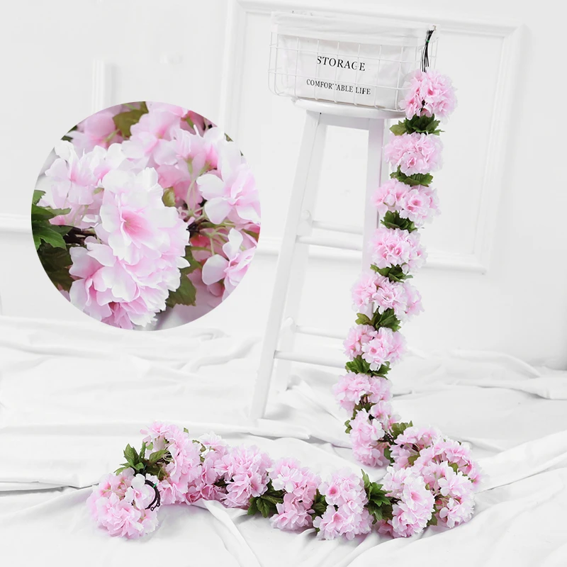 230 см Вишневый цветок лозы искусственный шелк Арка свадебные принадлежности гирлянда из ротанга настенная Гирлянда Венок DIY Deco - Цвет: light pink