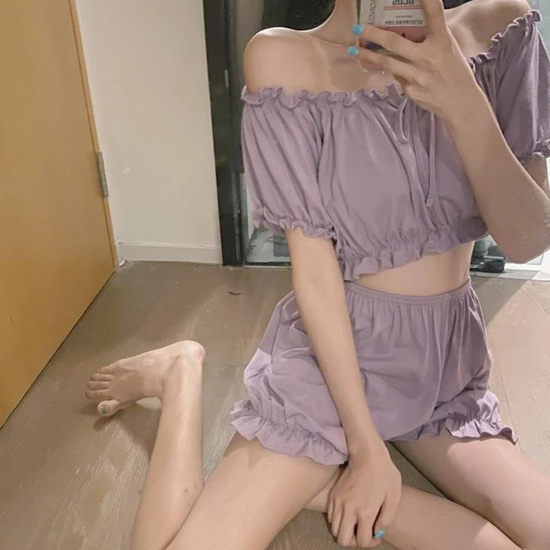 Women Pajama Sets Sexy Female Nightwear Casual Summer Sleeveless All-match Fashion Loose Sweet Students Soft Comfortable women pajamas set women pajama suit cotton pajamas set