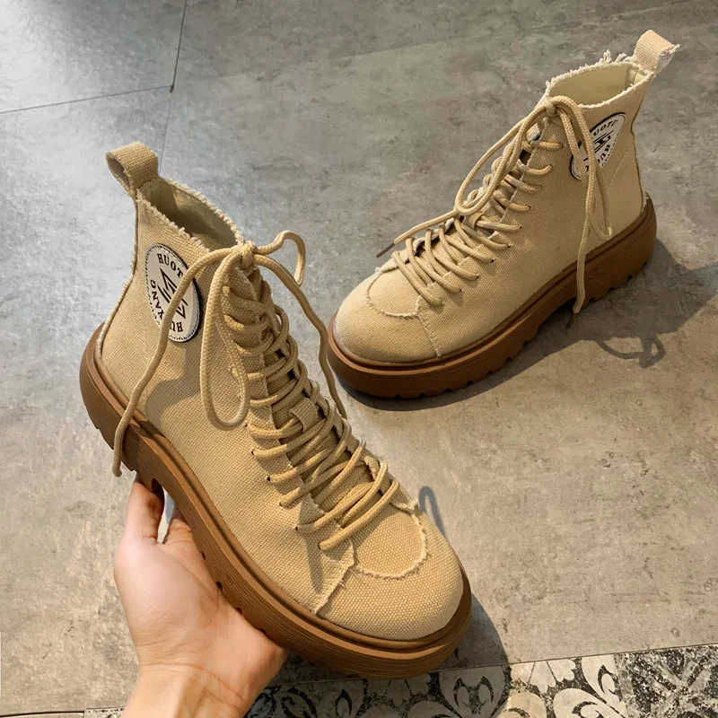 Женские парусиновые ботинки; ботильоны для женщин; Zapatos de mujer; модные однотонные Ботинки martin с круглым носком; повседневные мотоциклетные ботинки