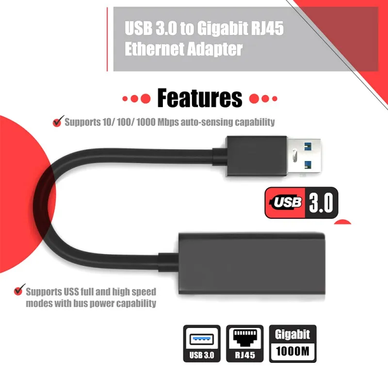 Сетевой адаптер с USB 3 0 на Gigabit Ethernet LAN RJ45 1000 Мбит/с для Windows MacBook|Компьютерные кабели