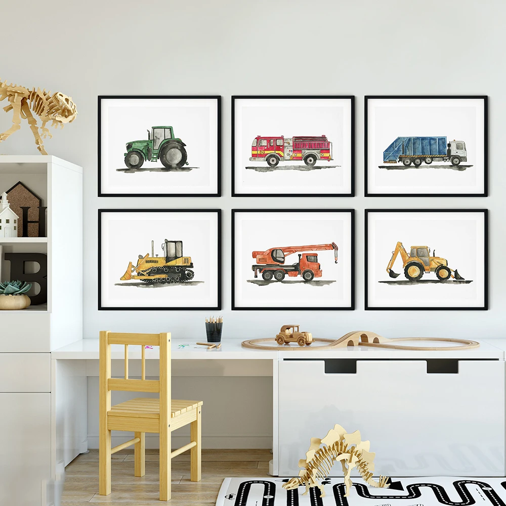 

Construction Vehicle Watercolor Boys Wall Art Canvas Painting Pictures Dump Truck Excavator Posters And Prints Kids Room Decor
