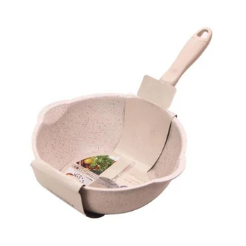 

Thickened Bottom Stone Frying Pan Multifunction Non-Stick Pans Deep Nougat Pot Wok Pan with Glass Cover 26cm