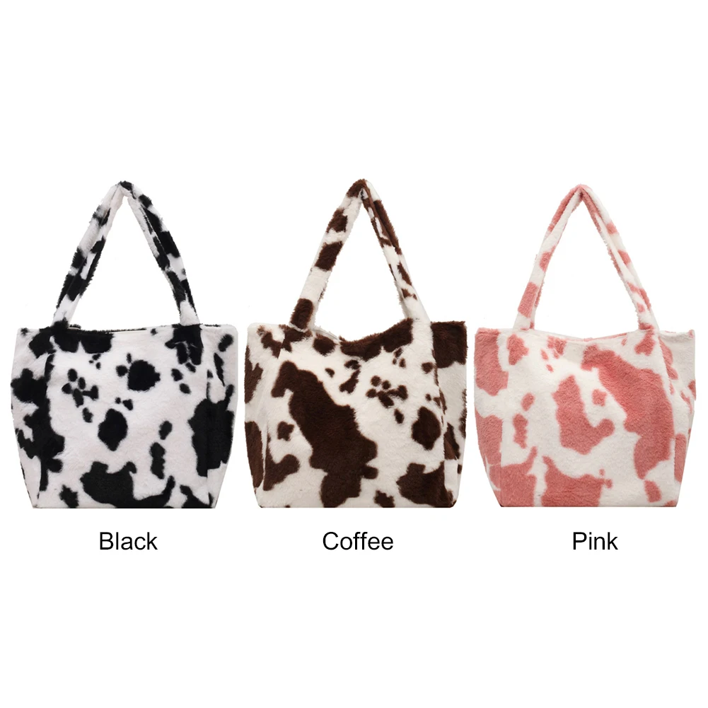 Hd418ce40c11148f6a37a467bc5857736P Fashion Plush Cow Milk Print Shoulder Bag Women Casual Large Capacity Shopping Bags Female Autumn Winter Tote Handbags