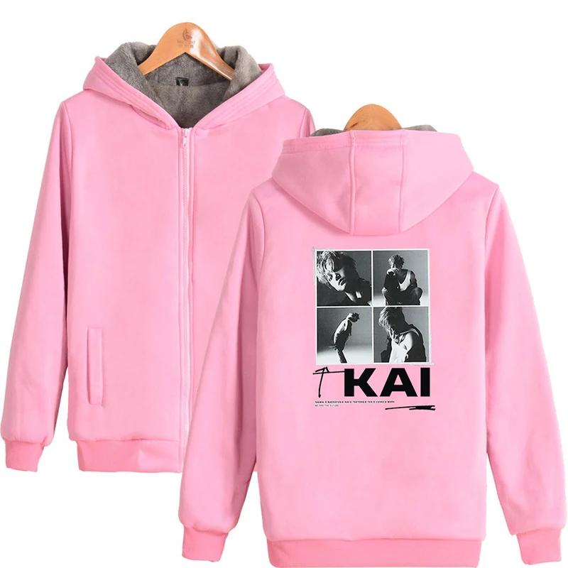 Зимняя модная Толстовка KAI Super Kpop, спортивный костюм в стиле хип-хоп для мужчин и женщин, толстовки с капюшоном на молнии, куртка с длинным рукавом на молнии, толстовка с капюшоном, топы