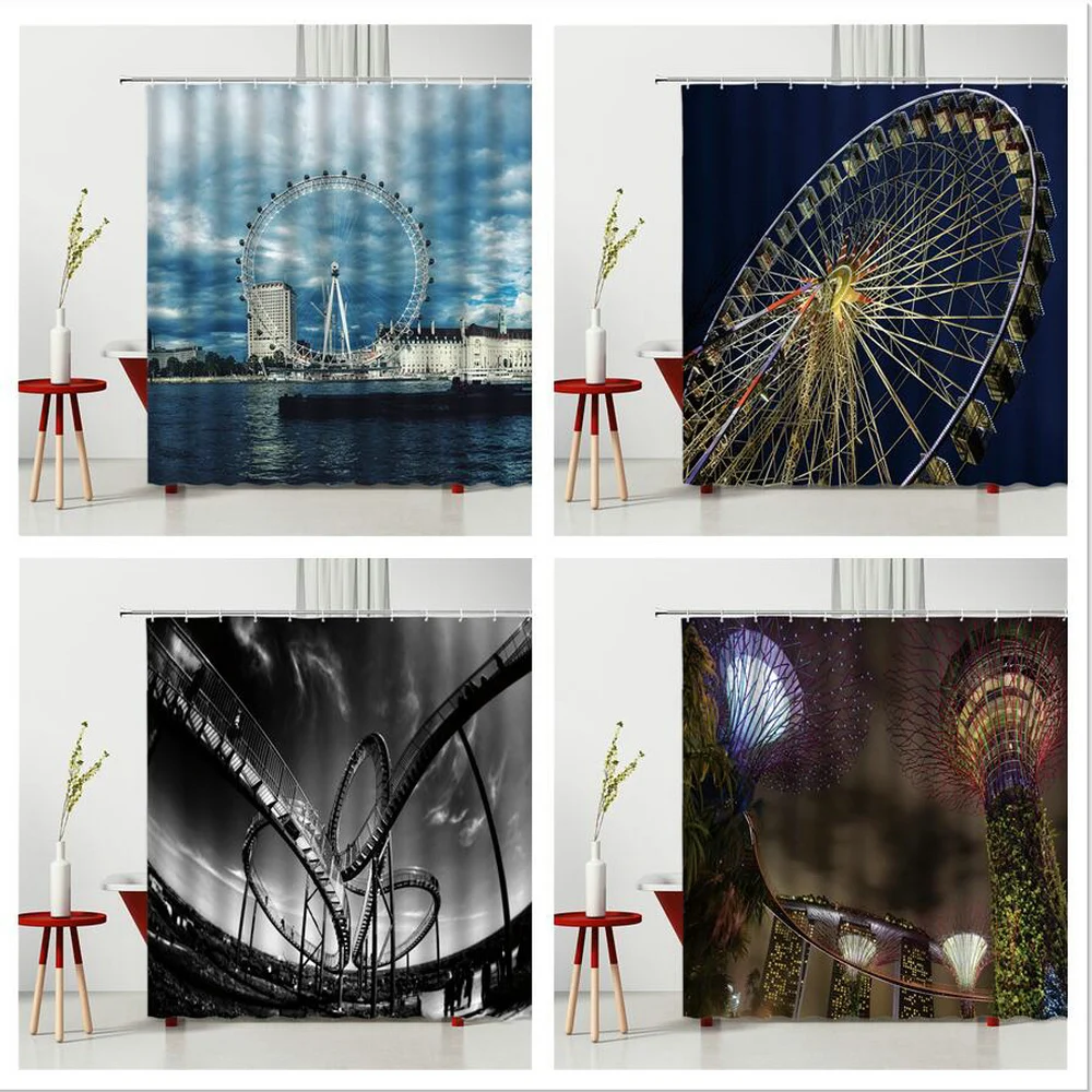

Ferris Wheel Shower Curtain Playground Ferris Wheel 3D Printing Household Bathroom Decoration Polyester Fabric