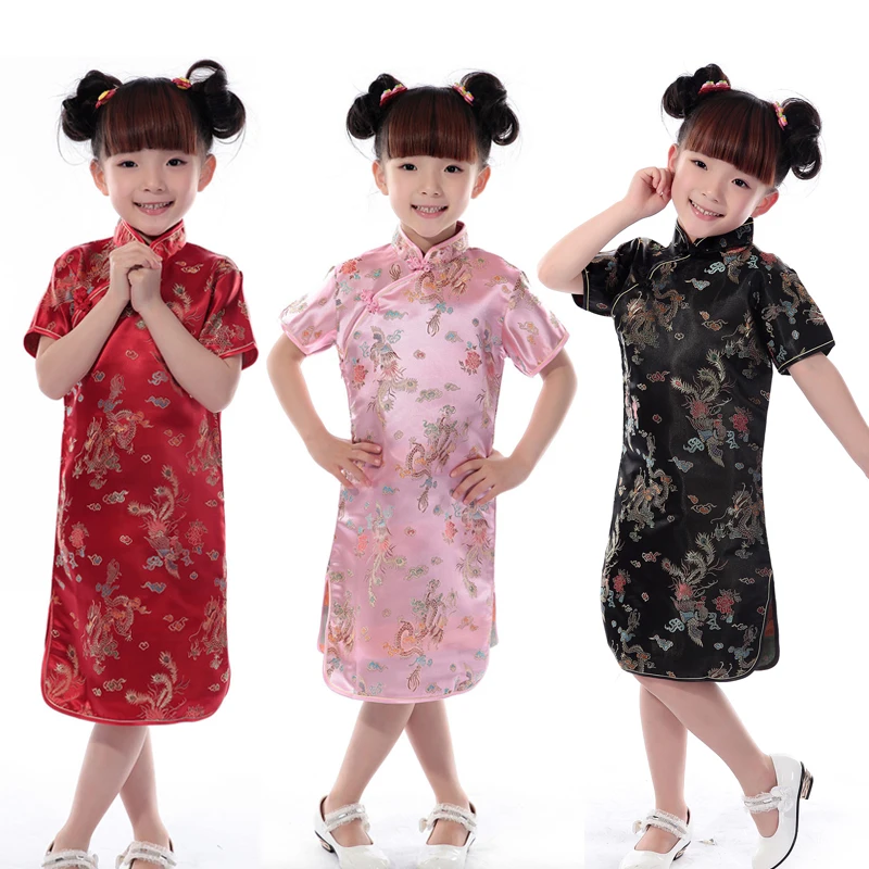 Детское атласное платье Ципао в китайском стиле для девочек; традиционный костюм в стиле Тан; свадебное платье; детская современная одежда;