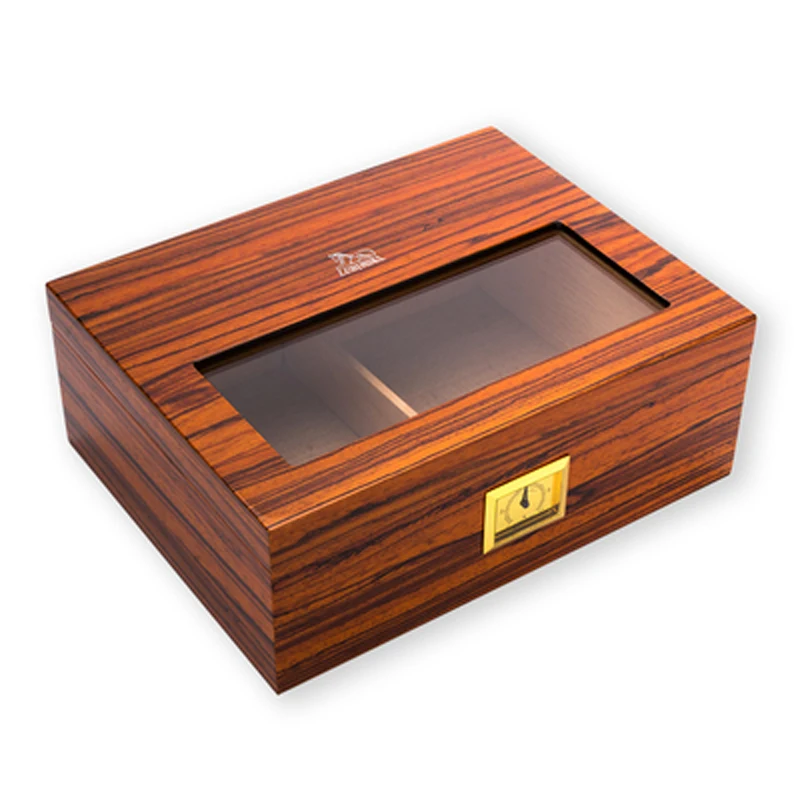 LUBINSKI бренд кедровое дерево путешествия визуальный Windows Humidor W/увлажнитель гигрометр чехол для сигар Humidor коробка подходит для сигары COHIBA - Цвет: Brown