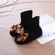 Вязаные тканевые ботинки для маленьких девочек; детские носки; детские ботинки в стиле принцессы; бархатная обувь с милым бантом; SX234