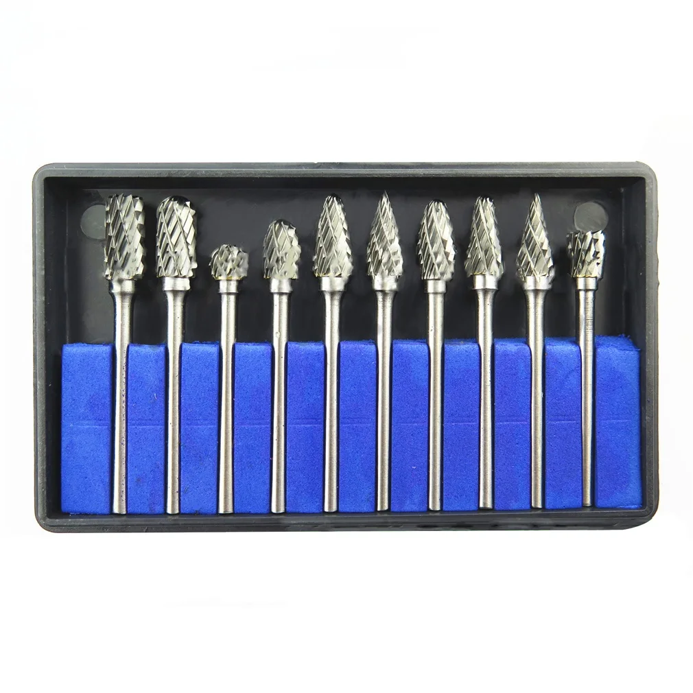 

10 Pcs Tungsten Carbide Rotary Grinding Head Cutter Files Woodworking Milling Cutter Polishing Head Set Engraving Tools
