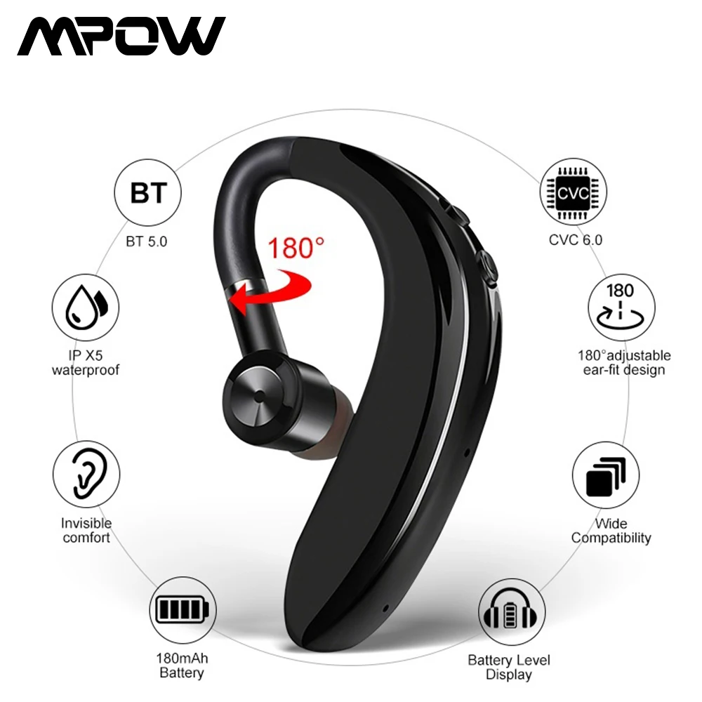 Спортивные стерео Bluetooth беспроводные наушники, одиночные наушники BT V5.0 с шумоподавлением, бизнес гарнитура, ушные крючки для IOS iPhone 11