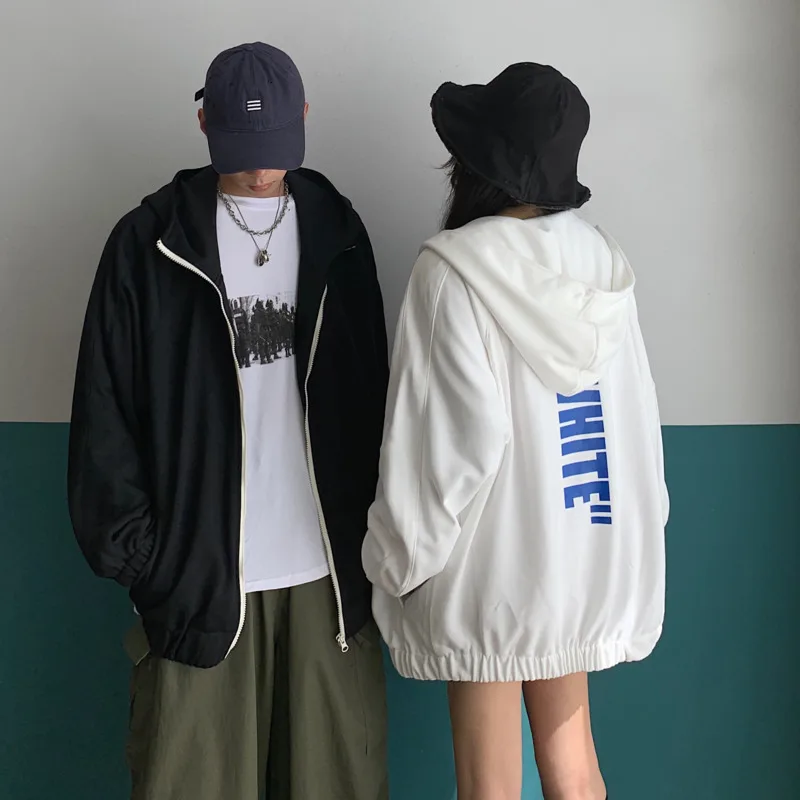 2019 Spring And Autumn Men's New Casual Zipper Hooded Letter Printing Loose Hoodies Temperament Trend Cotton Harajuku