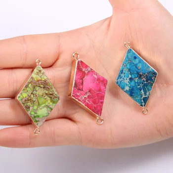 

Natural Stone Double hole Connectors Colorful Emperor Stone Pendant for Jewelry Making DIY Necklace Bracelet Accessories