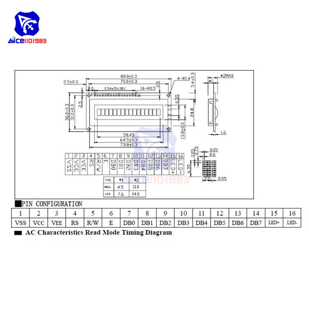 Цифровой модуль diymore 1601 с ЖК дисплеем 16X1 LCM STN spc780d KS0066 для Arduino UNO R3 3D принтера 5 В|board