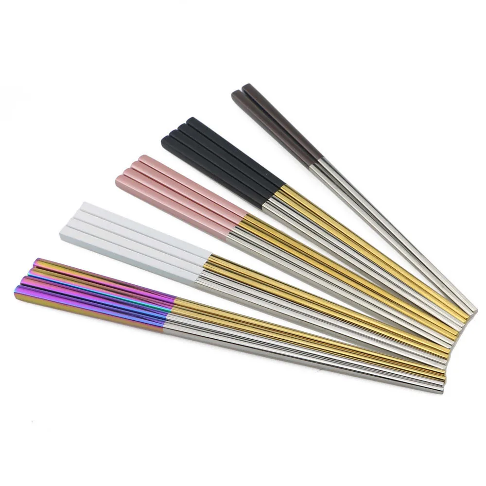 

1 Pair Rainbow Silver Chopsticks 304 Stainless Steel Dinnerware Colorful Reusable Chopsticks Dishwasher Safe Antiskid Household